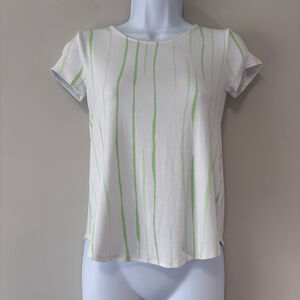 Alfani Women's PP Short Sleeve Top White Green Striped Stretch Casual Tee NWT